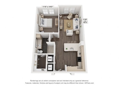 Floor plan for 1 bed, 1 bath, 824 sqft